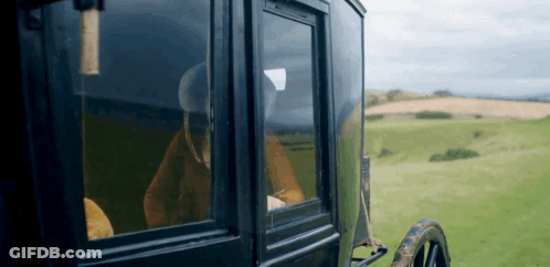 Woman In Horse Drawn Carriage Looking Out Window GIF