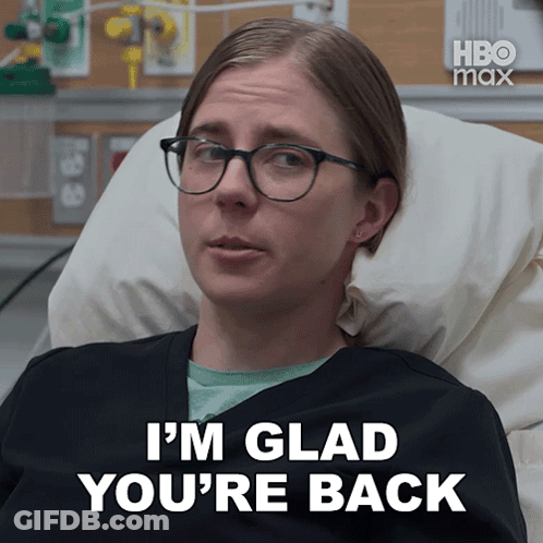 Woman In Hospital Bed Saying I'm Glad You're Back GIF
