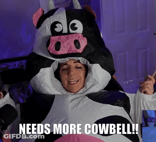 Woman In Inflatable Cow Costume Needs More Cowbell GIF