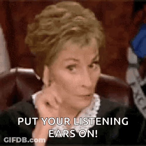 Woman In Judge Chair Says Put Your Listening Ears On GIF