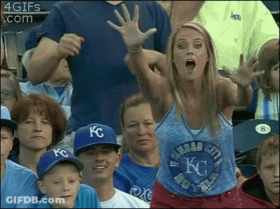Woman In Kansas City Royals Shirt In Crowd GIF