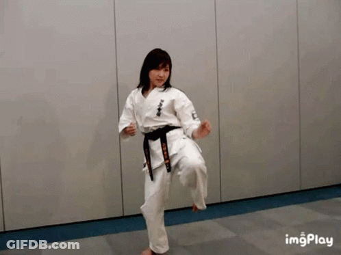 Woman In Karate Uniform Kicking GIF