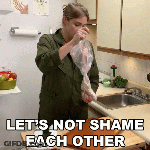 Woman In Kitchen Saying Let's Not Shame Each Other GIF