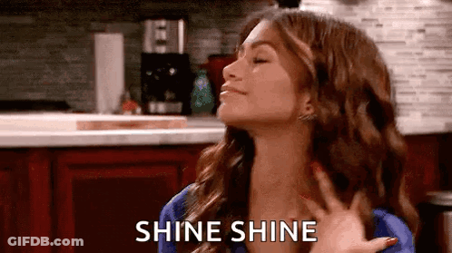 Woman In Kitchen With Eyes Closed Shine Shine GIF