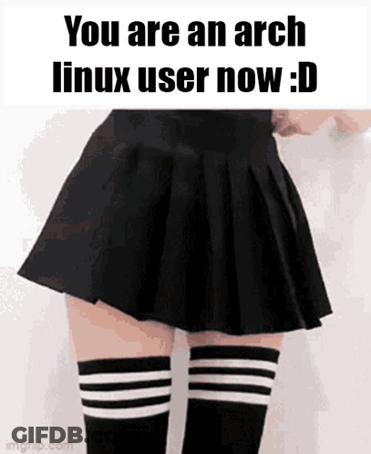 Woman In Knee High Socks And Black Skirt Says You Are An Arch Linux User Now GIF