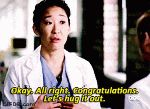 Woman In Lab Coat Says Okay All Right Congratulations Let's Hug It Out GIF