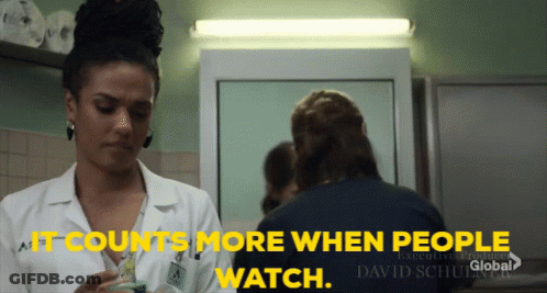 Woman In Lab Coat Talking With It Counts More When People Watch GIF