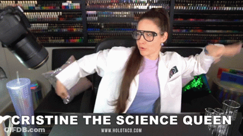 Woman In Lab Coat With Cristine The Science Queen GIF