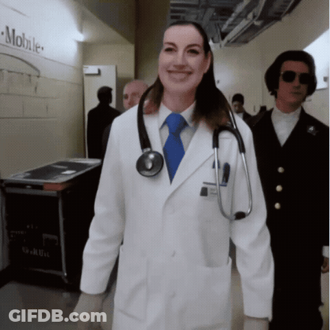 Woman In Lab Coat With Stethoscope Smiling GIF