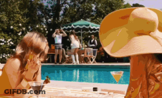 Woman In Large Hat Next To Pool GIF