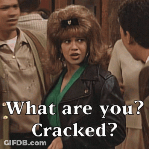 Woman In Leather Jacket Asking What Are You Cracked GIF