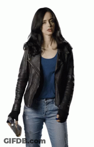 Woman In Leather Jacket Holding Bottle GIF