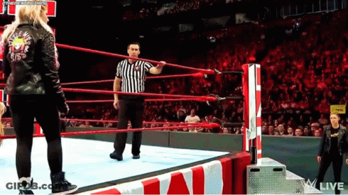 Woman In Leather Jacket In Wrestling Ring GIF
