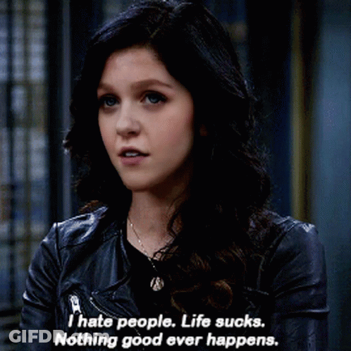 Woman In Leather Jacket Saying I Hate People Life Sucks Nothing Good Ever Happens GIF