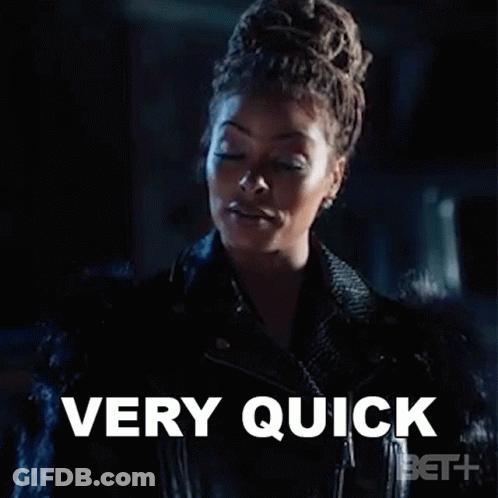 Woman In Leather Jacket Saying Very Quick GIF