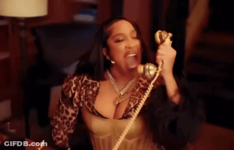 Woman In Leopard Print Top Talking On Phone GIF