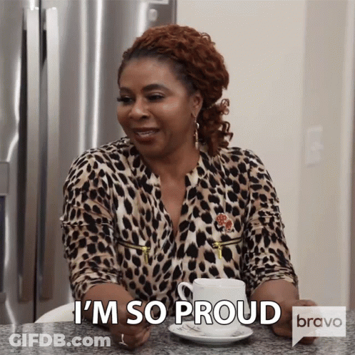 Woman In Leopard Shirt With Coffee Says I'm So Proud GIF
