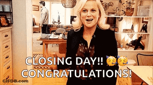 Woman In Living Room Saying Closing Day Congratulations GIF