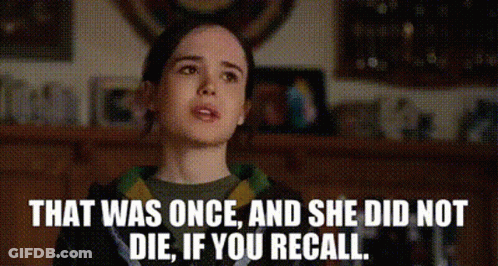 Woman In Living Room Saying That Was Once And She Did Not Die If You Recall GIF