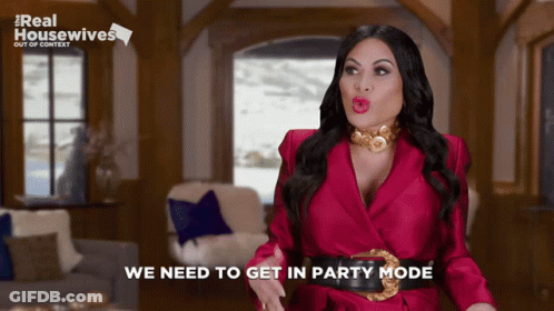 Woman In Living Room With Real Housewives Text GIF