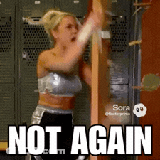 Woman In Locker Room With Not Again Sign GIF