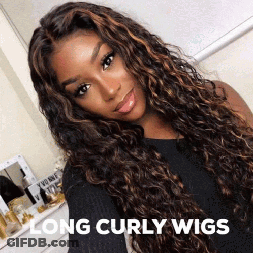 Woman In Long Curly Wig Taking Selfie GIF