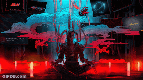 Woman In Lotus Position With Dragon And Clock Saying 12:21 GIF