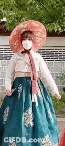 Woman In Mask And Traditional Korean Dress GIF