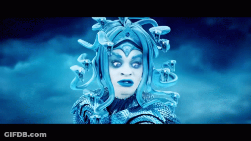 Woman In Medusa Costume With Snake On Head GIF