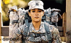 Woman In Military Uniform Holding Backpack Says Hoooh GIF
