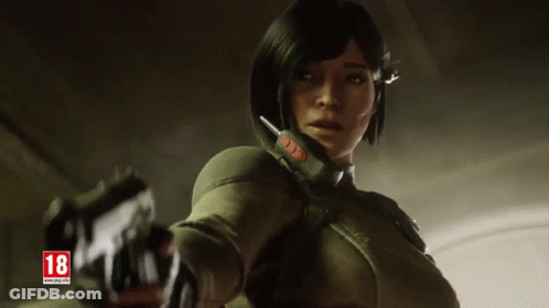 Woman In Military Uniform Holding Guns GIF