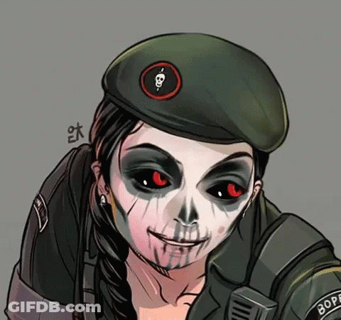 Woman In Military Uniform With Skull Face GIF