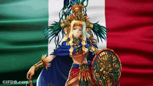 Woman In Native American Costume Holding Shield Flag GIF