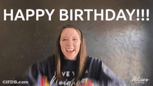 Woman In Neighbor Shirt Screaming Happy Birthday GIF
