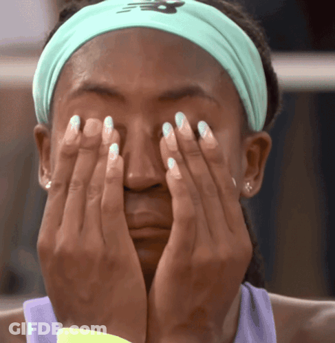 Woman In New Balance Headband Covering Face GIF