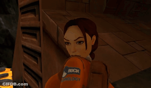 Woman In Orange Jacket Walking On Staircase In Video Game GIF