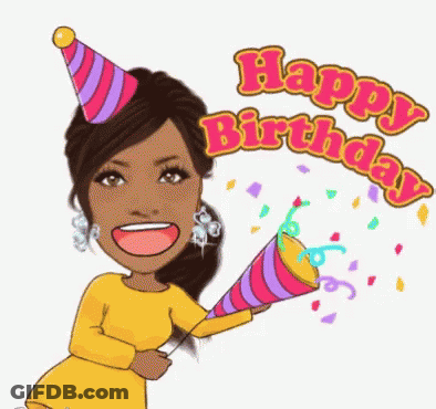 Woman In Party Hat Holding Confetti Cannon GIF