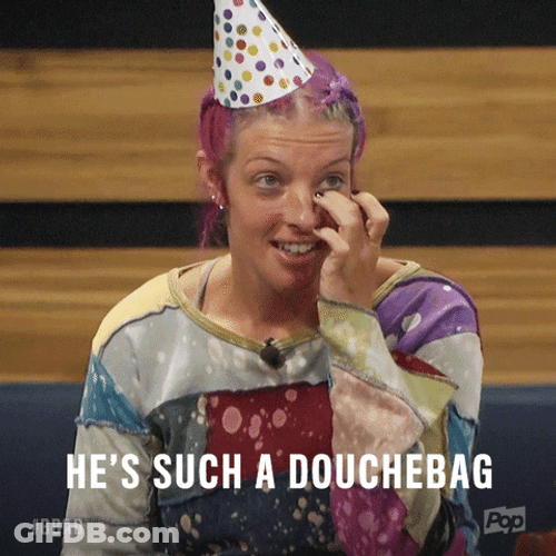 Woman In Party Hat Saying Douchebag GIF