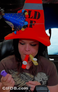 Woman In Party Hat Saying Old F GIF