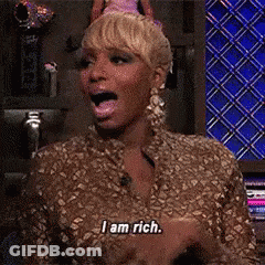 Woman In Party Hat Says I Am Rich GIF