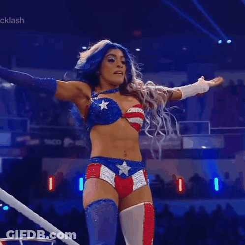 Woman In Patriotic Outfit In Wrestling Ring GIF