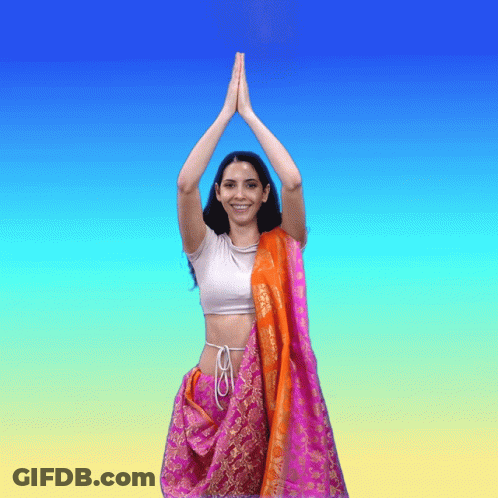 Woman In Pink And Orange Sari Hands Together GIF