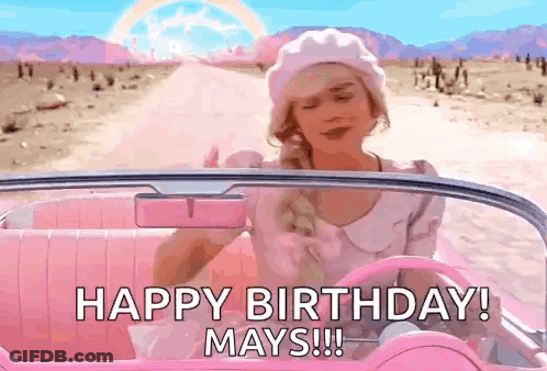 Woman In Pink Car Saying Happy Birthday Mays GIF