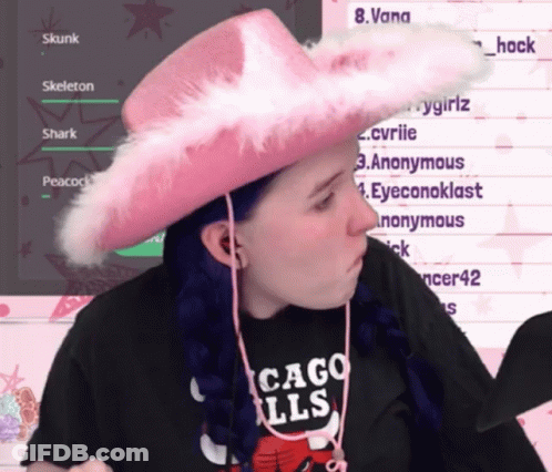 Woman In Pink Cowboy Hat And Cago Hills Shirt GIF