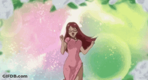 Woman In Pink Dress Against Green Background GIF