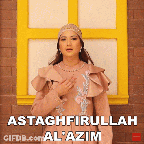 Woman In Pink Dress At Yellow Window Saying Astaghfirullah Al'Azim GIF