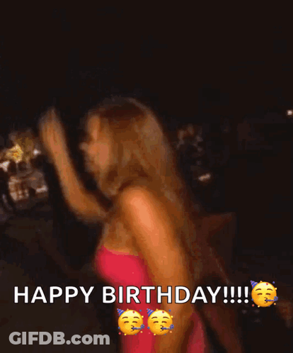 Woman In Pink Dress Dancing Happy Birthday GIF