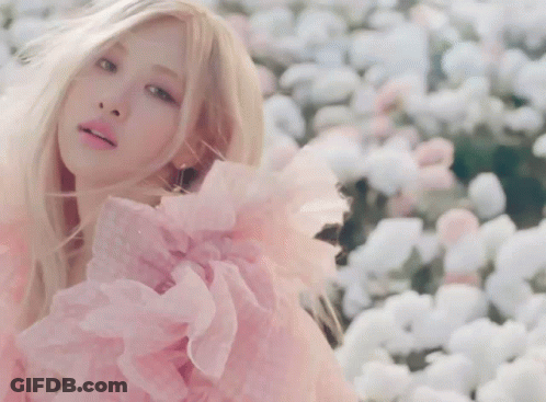 Woman In Pink Dress Dancing In Flower Field GIF