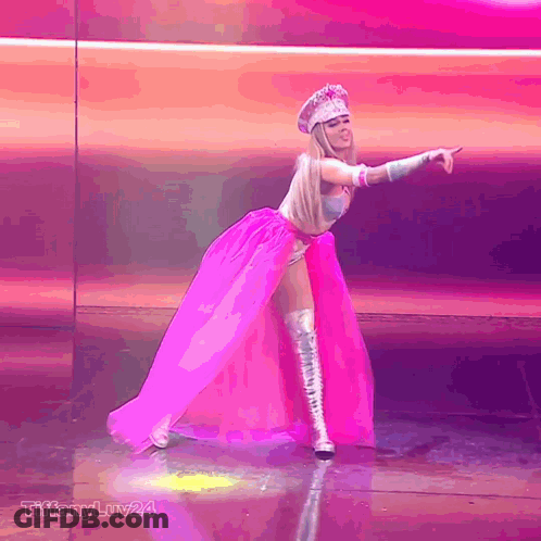 Woman In Pink Dress Dancing With Hashtag Tiffanyluv24 GIF