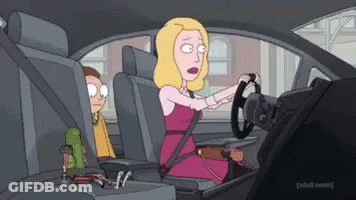 Woman In Pink Dress Driving Car With Man Behind GIF